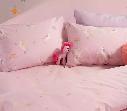 Nef-Nef Homeware Unicorns Style Set Kids Duvet Cover Single with Pillowcase Cotton Pink 160x240cm