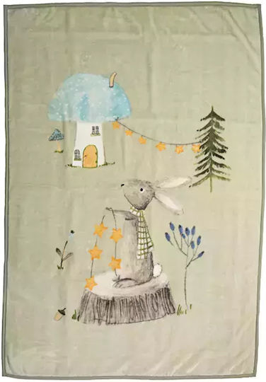 Nef-Nef Homeware Blanket Velvet Woodland Party Green 160x220cm