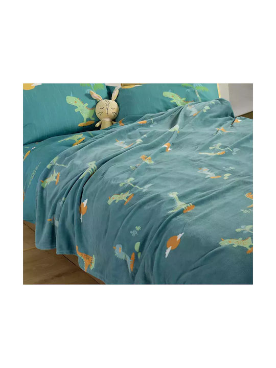 Nef-Nef Homeware Blanket Fleece Dinos On Wheels Petrol 160x220cm