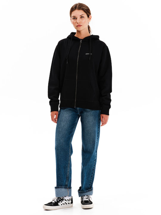 Long Women's Sweatshirt Jacket Hooded Black