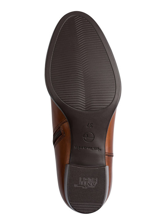 Leather Medium Heel Women's Boots Tabac Brown