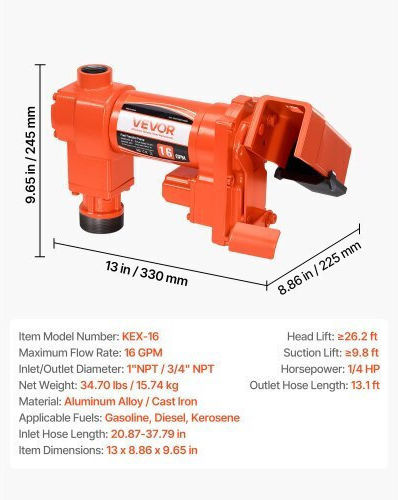 Vevor Transfer Pump with 1/4" Inlet 12V