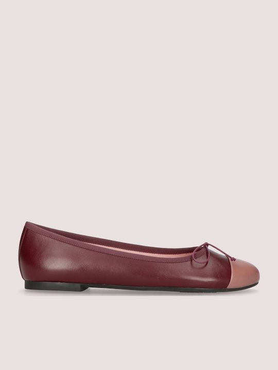 Nicole Leather Women's Pointed Toe Ballerina Shoes In Burgundy Colour
