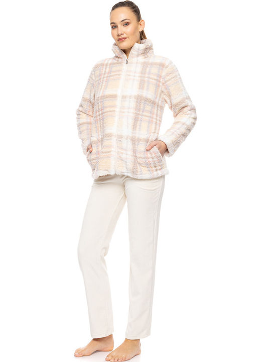 Pink Label Χειμερινή Γυναικεία Fleece Ρόμπα Pink
