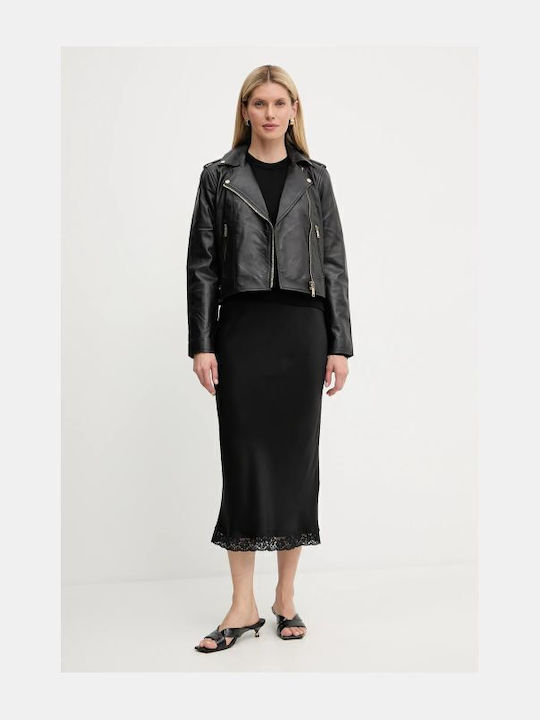 Women's Lifestyle Leather Jacket for Winter Black