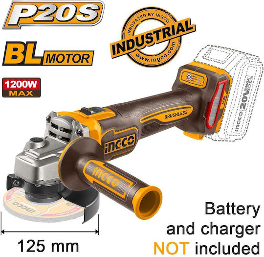 Ingco Grinder 125mm Battery Brushless with Speed Control 20V Solo