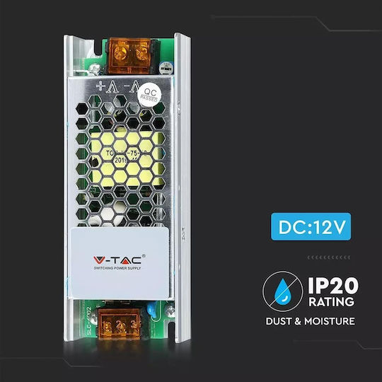 V-TAC Dimmable Τροφοδοτικό LED IP20 Ισχύος 75W με Τάση Εξόδου 12V