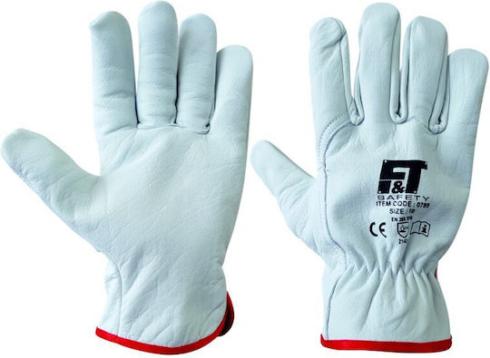 Ft-Safety Gloves for Work Driver White Leather Guide 1pcs