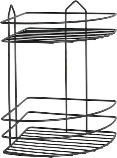 Viosarp Corner Wall Mounted Bathroom Shelf Metallic with 2 Shelves 20.5x20.5x29cm Black