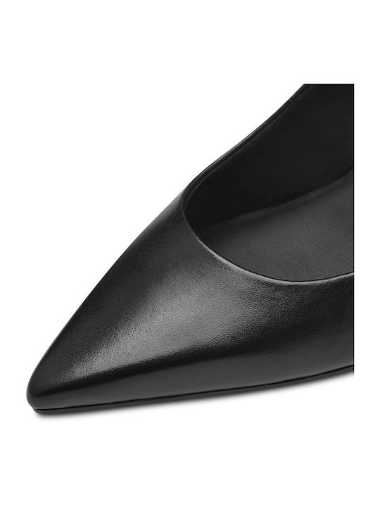 Leather Pointed Toe Black Medium Heels