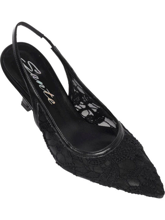 Leder Pumps mit Riemchen & mittelhoher Absatz Schwarz