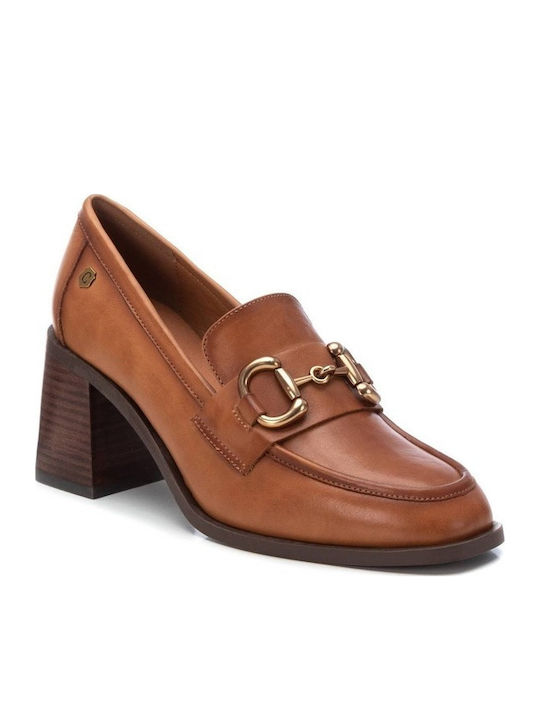 Leder Pumps mit mittelhohem Absatz Braun