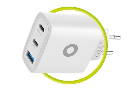 Mobile Origin Charger Without Cable GaN with USB-A Port and 2 USB-C Ports 40W Power Delivery Whites (MO13)