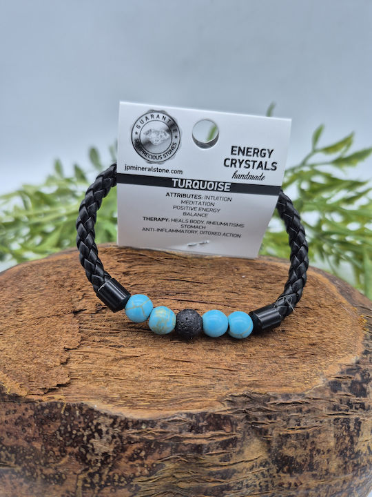 Leather Bracelet Beads Turquoise Howlite & Lava – Balance & Strength
