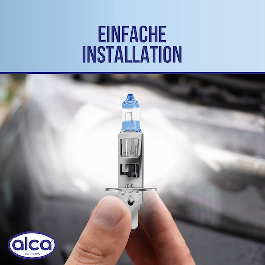 Alca 2 Pieces H1 Halogen Lamp Car I P14.5s I 12v 55w Halogen Headlight Lamp I +200% More Brightness I White Light I E-mark I Vehicle