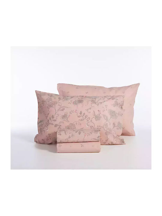 Nef-Nef Homeware Carena Σετ Σεντόνια King Size με Λάστιχο 180x200+35εκ. Pink (4τμχ)