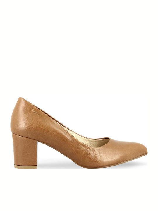 Anatomic Leather Pointed Toe Camel Medium Heels