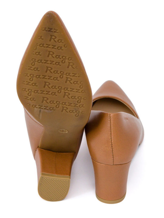 Anatomic Leather Pointed Toe Camel Medium Heels