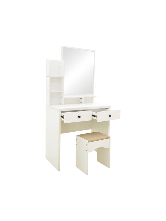 Pakketo Bodenstehende Schminktisch Kreno Holz Weiß Mit Spiegel & Hocker 80x40x155cm