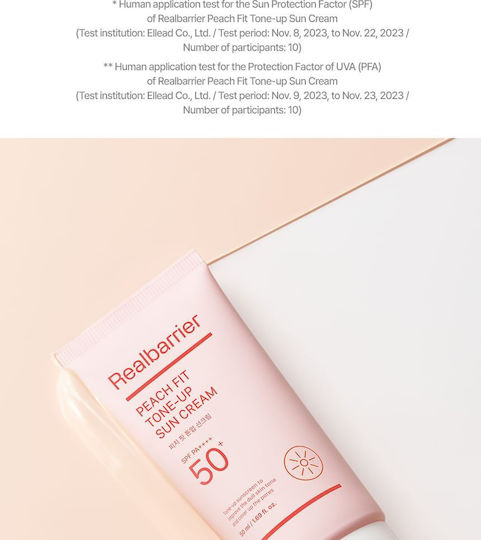 Real Barrier Peach Fit Tone-Up Cremă Antisolară pentru Față SPF50+ 50ml