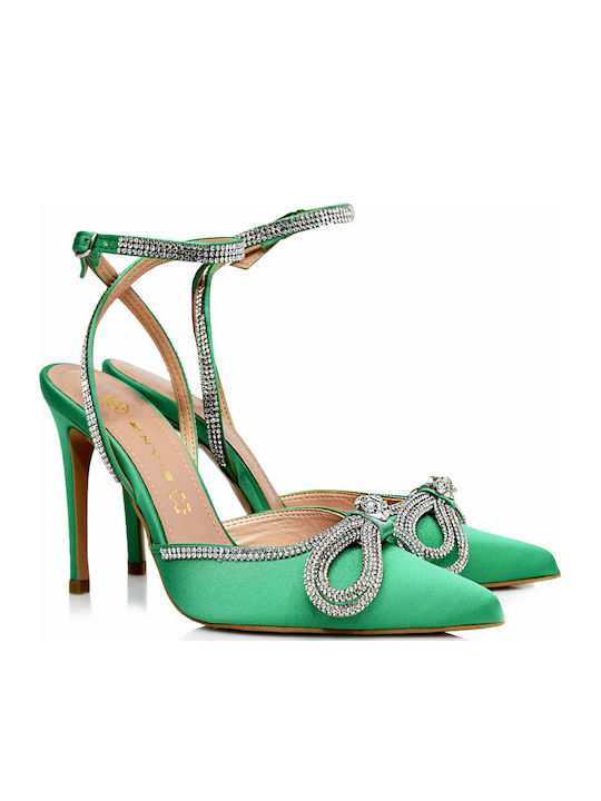 Leather Pointed Toe Heels with Stiletto Heel Green