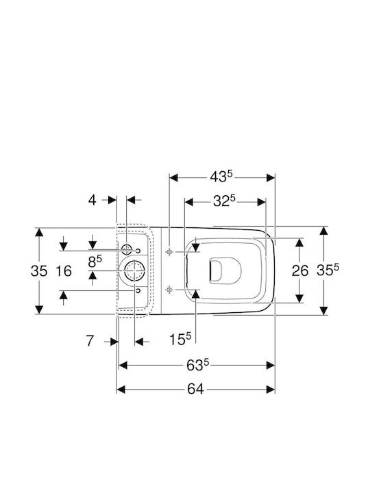 Geberit Square Stehende Toilette mit Spülung Ohne Deckel Weiße