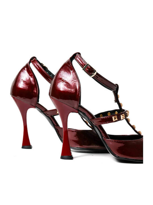 Burgundy Greek-Made Heels with Gold Studs