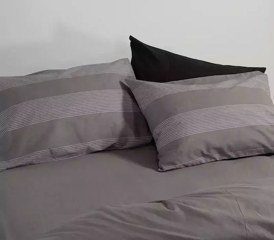 Nef-Nef Homeware Σετ Παπλωματοθήκη Βαμβακερή Μονή με Μαξιλαροθήκη 170x240cm Casual Stripe D.grey