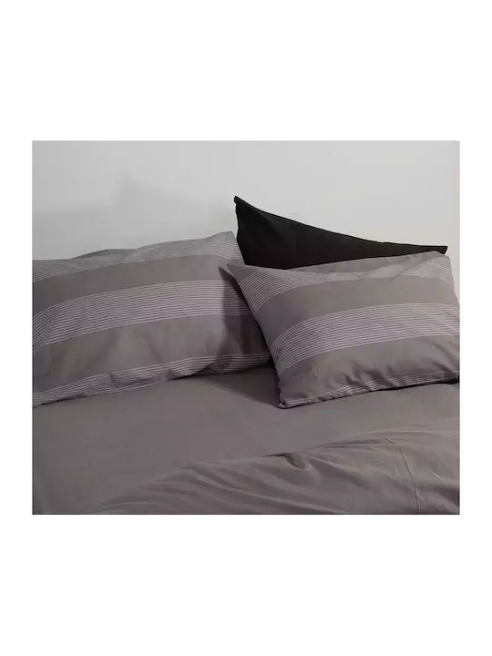 Nef-Nef Homeware Duvet Cover Set Cotton Queen with 2 Pillowcases 240x230 Casual Stripe D.grey