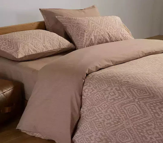 Nef-Nef Homeware Σετ Παπλωματοθήκη Βαμβακερή Υπέρδιπλη με 2 Μαξιλαροθήκες 240x230cm Orion Beige