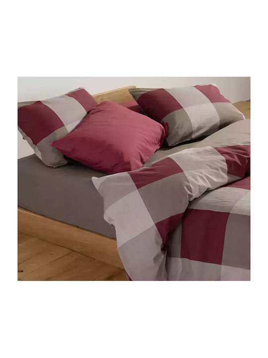 Nef-Nef Homeware Duvet Cover Set Cotton Single with Pillowcase 170x240 Casual Check Bordo