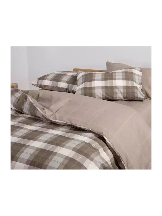 Nef-Nef Homeware Σετ Παπλωματοθήκη Βαμβακερή Μονή με Μαξιλαροθήκη 170x240cm Racket Golden Brown