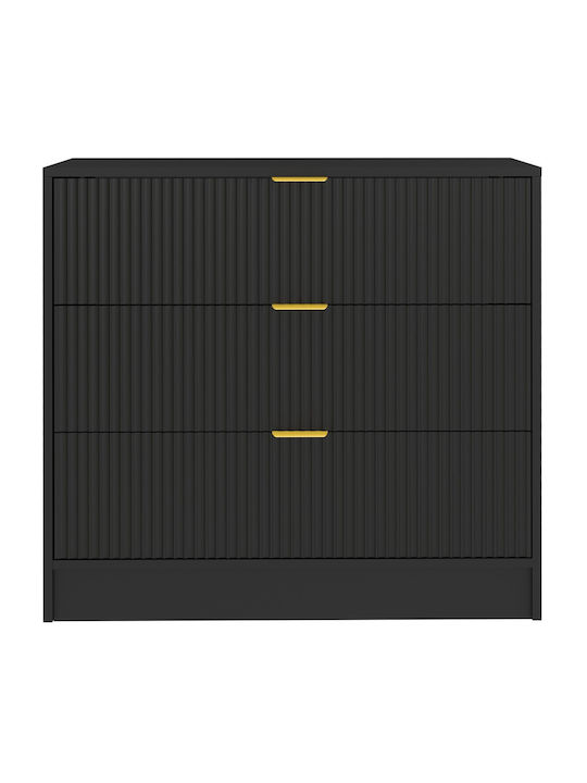 Bedroom Chest of Drawers Wooden Allegro with 3 Drawers Black 80x40x75cm