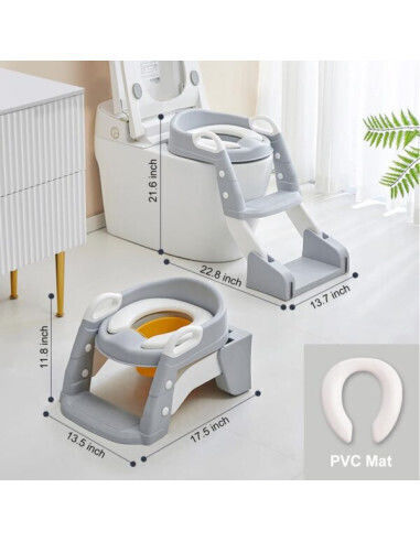 Baby Wise Baby Wise Toddler Toilet Seat with Footrest Handles and Removable Cushion Gray