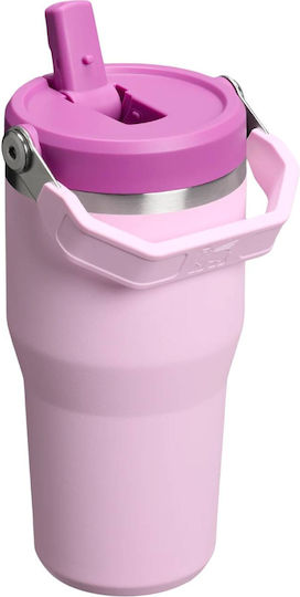 Stanley Iceflow Flip Straw Tumbler Glass Thermos Stainless Steel BPA Free 600ml Cherry Blossom With Straw