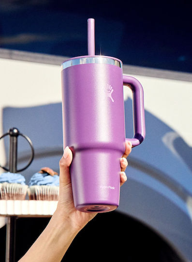 Hydro Flask Travel Tumbler Handled Tumbler Θερμός Ανοξείδωτο 710ml Beachplum με Καλαμάκι και Λαβή