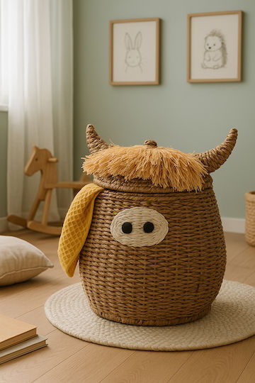 Polihome Porkie Καλάθι Αποθήκευσης Ψάθινο Μπεζ 25x25x32cm