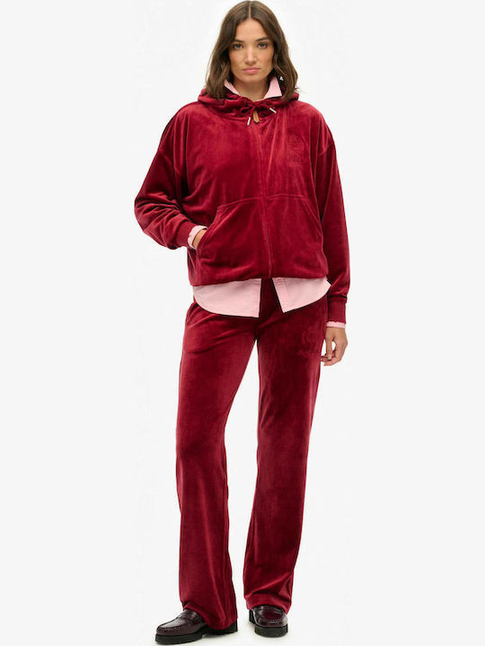 Country Club Women's Sweatshirt Jacket Velvet Hooded Bordeaux