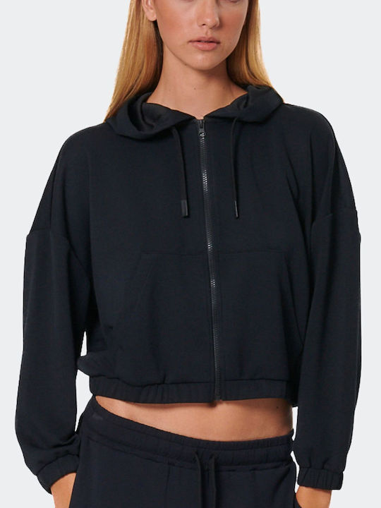 Cropped Women's Sweatshirt Jacket Hooded Black