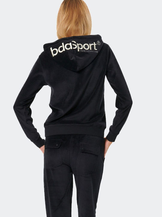 Women's Sweatshirt Jacket Velvet Hooded Black