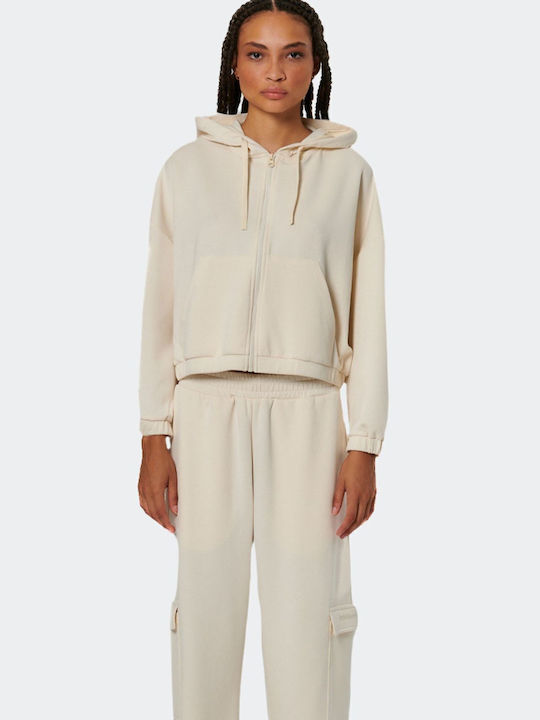 Cropped Women's Sweatshirt Jacket Hooded Salt Ecru