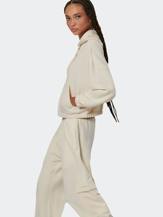 Cropped Women's Sweatshirt Jacket Hooded Salt Ecru