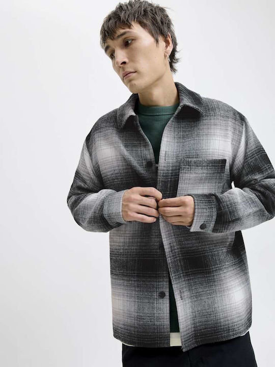 Long Sleeve Overshirt In Wide Line Black