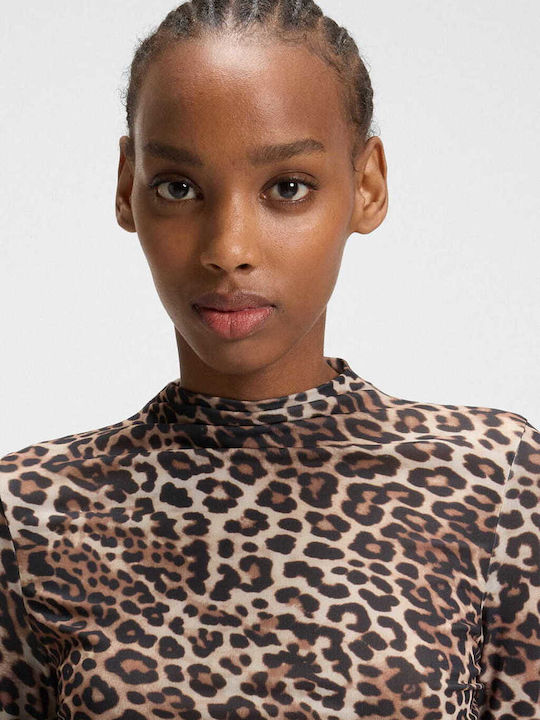 Midi Βραδινό Φόρεμα με Διαφάνεια Animal Print