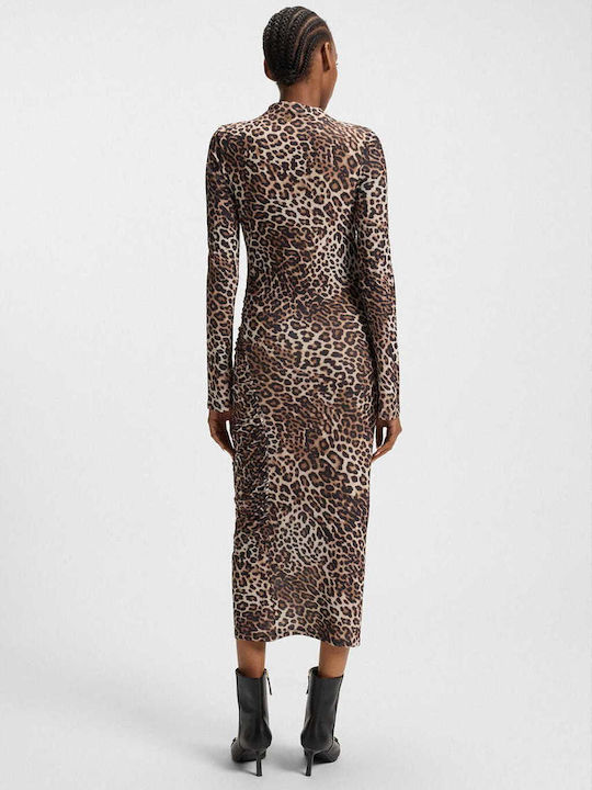 Midi Βραδινό Φόρεμα με Διαφάνεια Animal Print