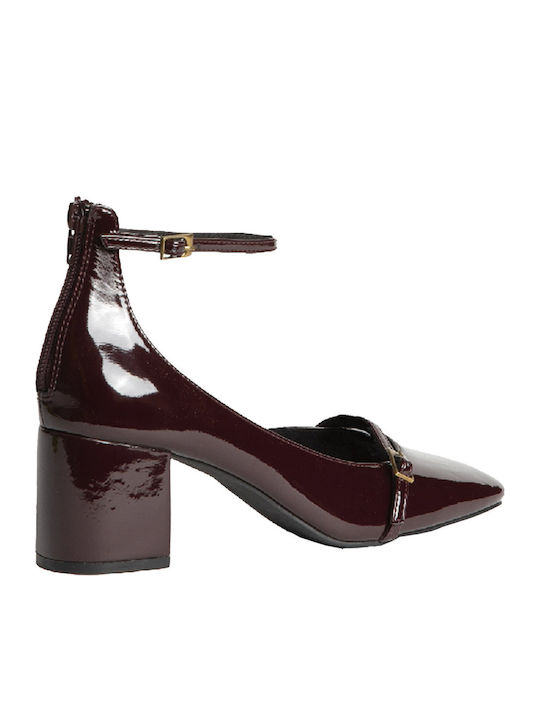 Synthetic Leather Burgundy Medium Heels