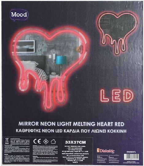 Неоново LED огледало Топящо се сърце червено 33x37 Настроение