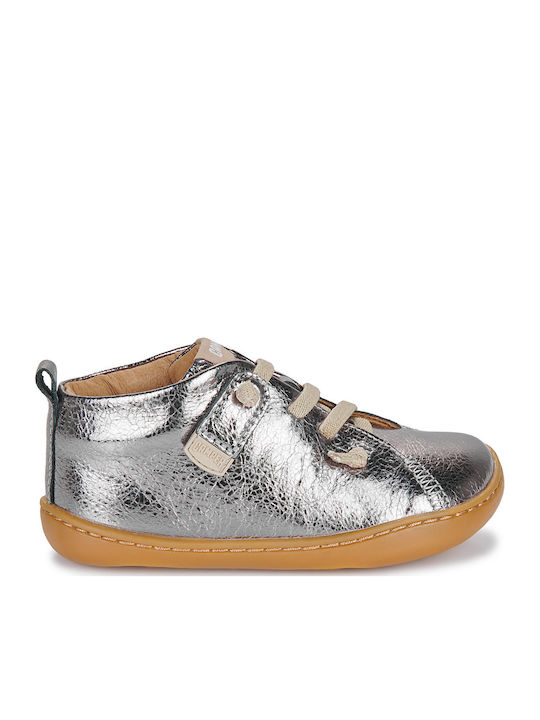 PEU CAMI Leather Kids Boots with Velcro Silver