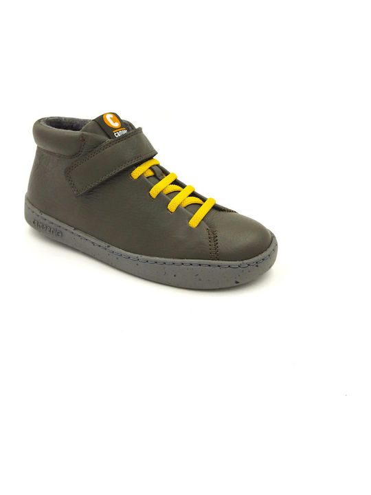 Peu Touring Leather Kids Boots with Laces Khaki