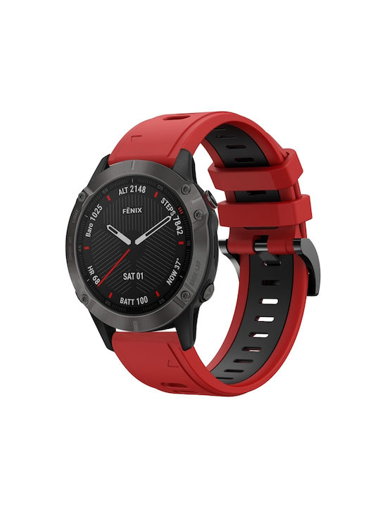 Garmin Fenix 6 Sapphire GPS 22mm Two-Tone Sports Silicone Watch Strap Red+Black Garmin Fenix 6 Sapphire GPS 22mm Two-Tone Sports Silicone Watch Strap Red+Black